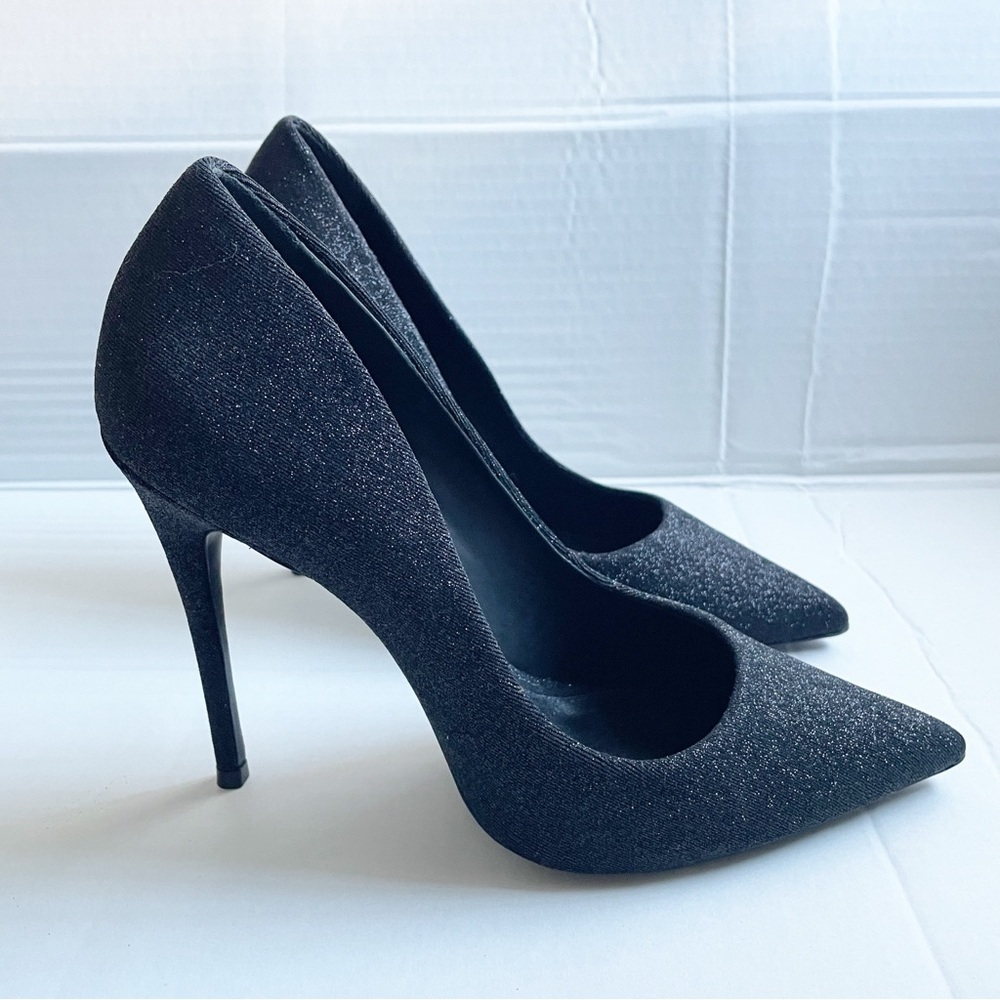 CosmoParis Womens Aelia Black Glitter Point Toe Heels Sz 9.5 Elegant